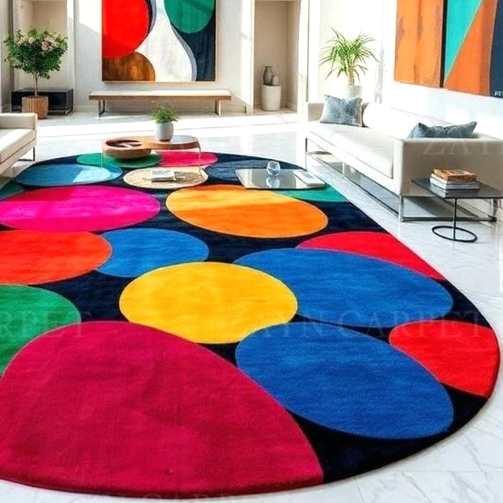 Handcrafted Multicolor Circle Pattern Modern Rug
